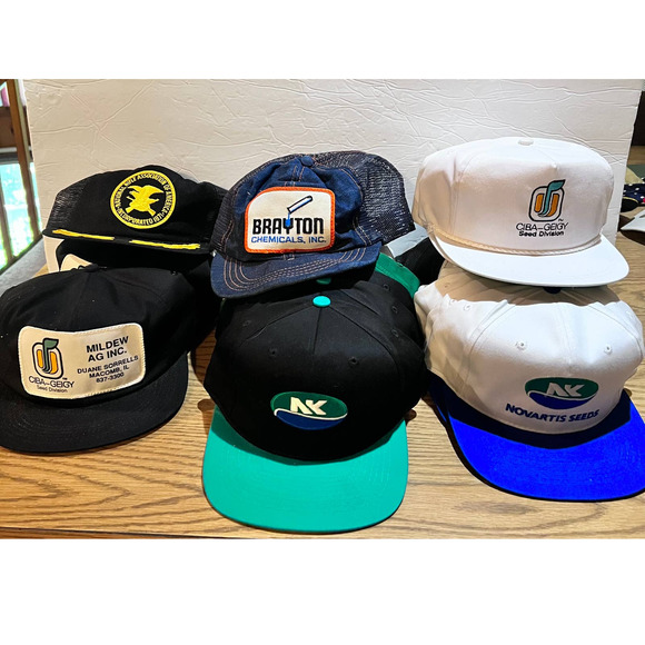 HUGE Lot Vintage Seed Farming Hats Trucker CIBA NOS Novartis Seeds K Products